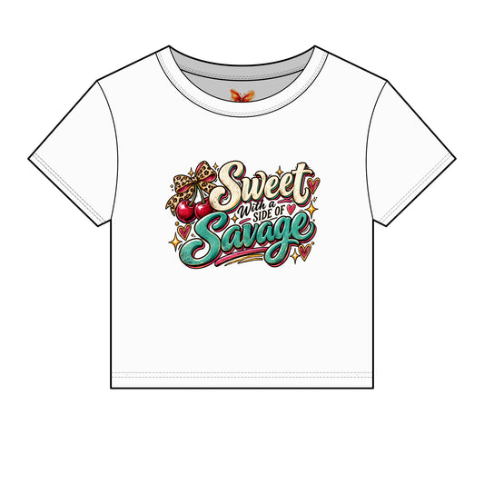 Sweet with a Side of Savage Graphic -Women's Micro Rib Baby Tee