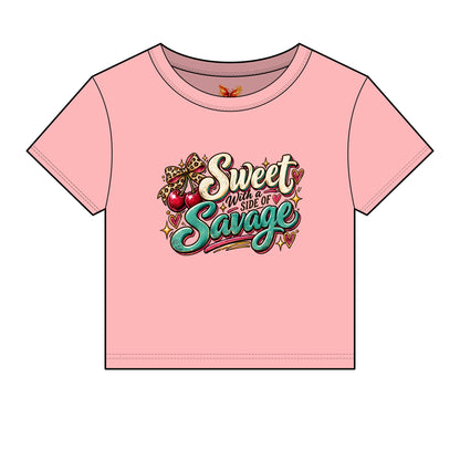 Sweet with a Side of Savage Graphic -Women's Micro Rib Baby Tee