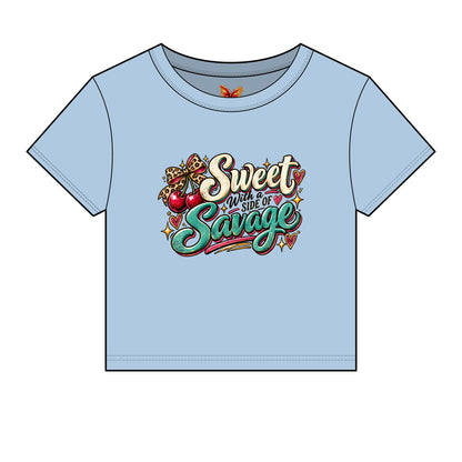Sweet with a Side of Savage Graphic -Women's Micro Rib Baby Tee