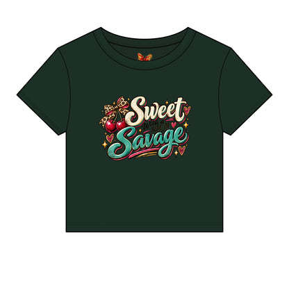 Sweet with a Side of Savage Graphic -Women's Micro Rib Baby Tee