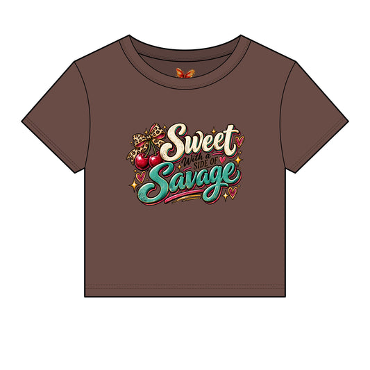 Sweet with a Side of Savage Graphic -Women's Micro Rib Baby Tee