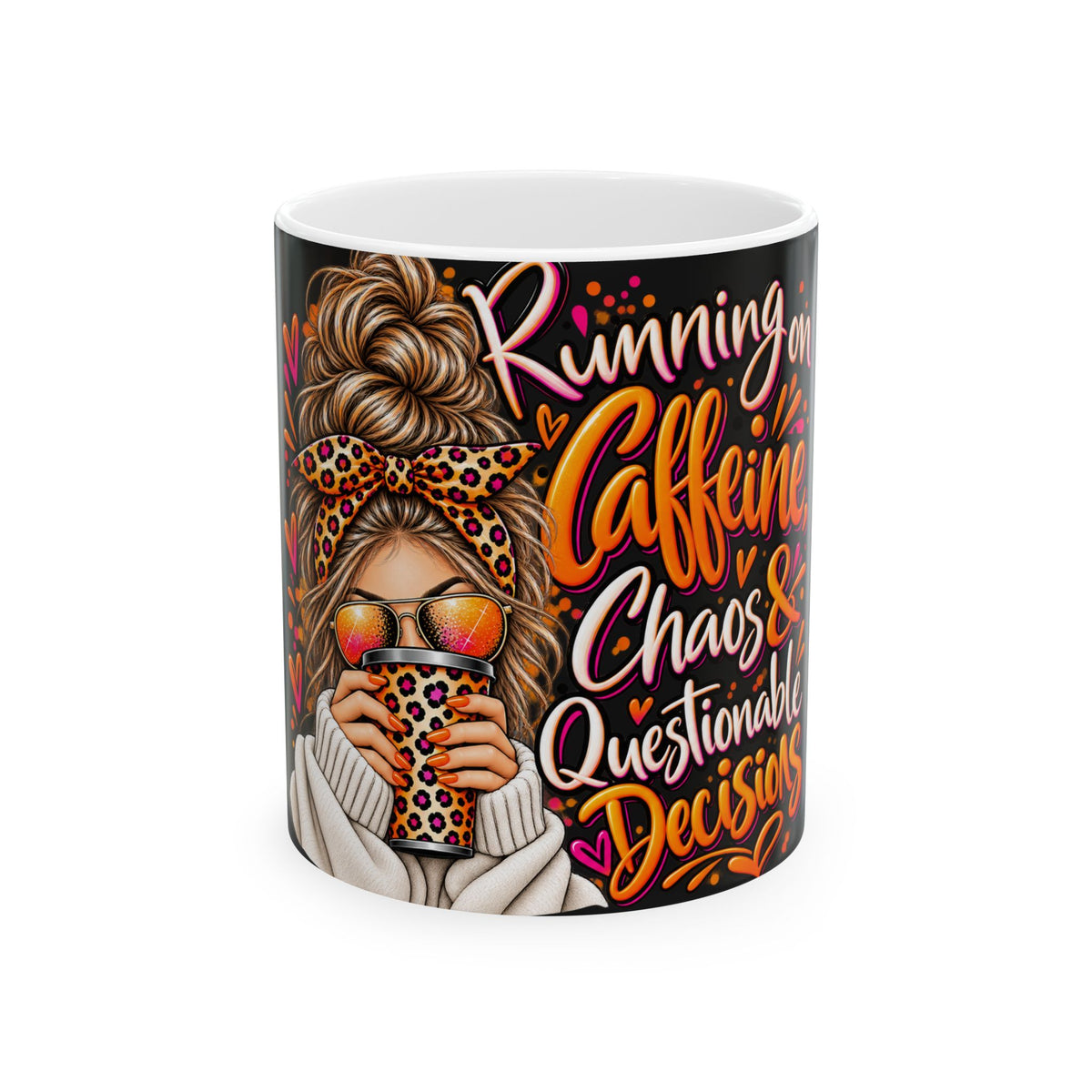 Running on Caffeine & Chaos Mug — Funny Coffee Cup for Busy Moms -Ceramic Coffee Cup (11oz/15oz)
