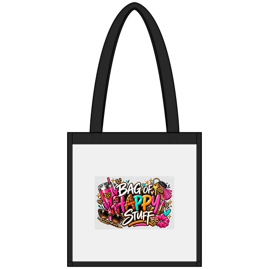 Clear Stadium Tote — Colorful “Bag of Happy Stuff” Graphic Tote for Games & Events