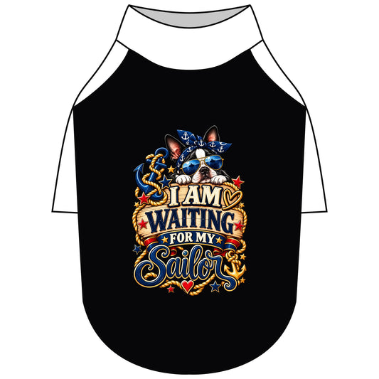 Pet Raglan T-Shirt – I Am Waiting for My Sailor Patriotic Navy Dog Shirt